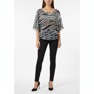 A. BYER Sheer Blouse XL Black White Striped